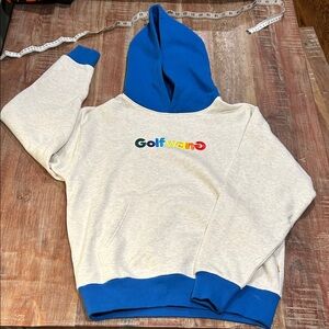 NWOT Golf Wang Pocket Hoodie - Blue and Cream with Rainbow Embroidered Logo.